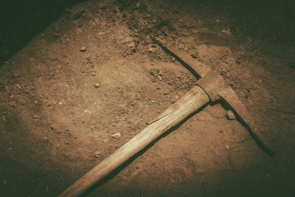 A Pickaxe on the ground. 