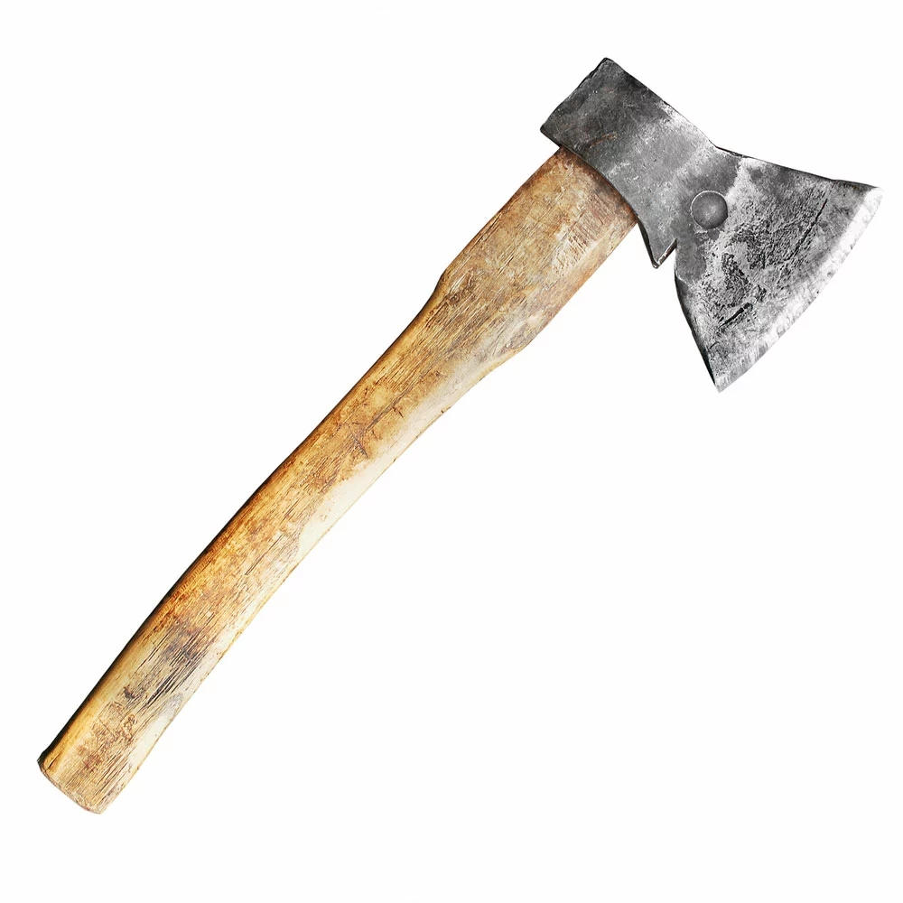 Axe with a wooden handle.
