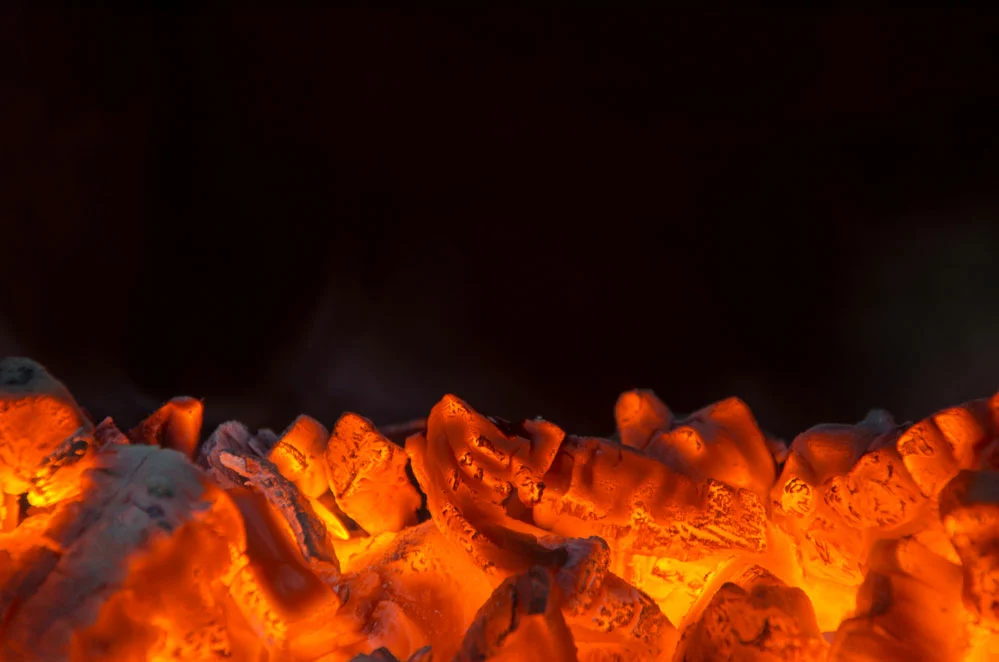 Hot coals in the fire.
