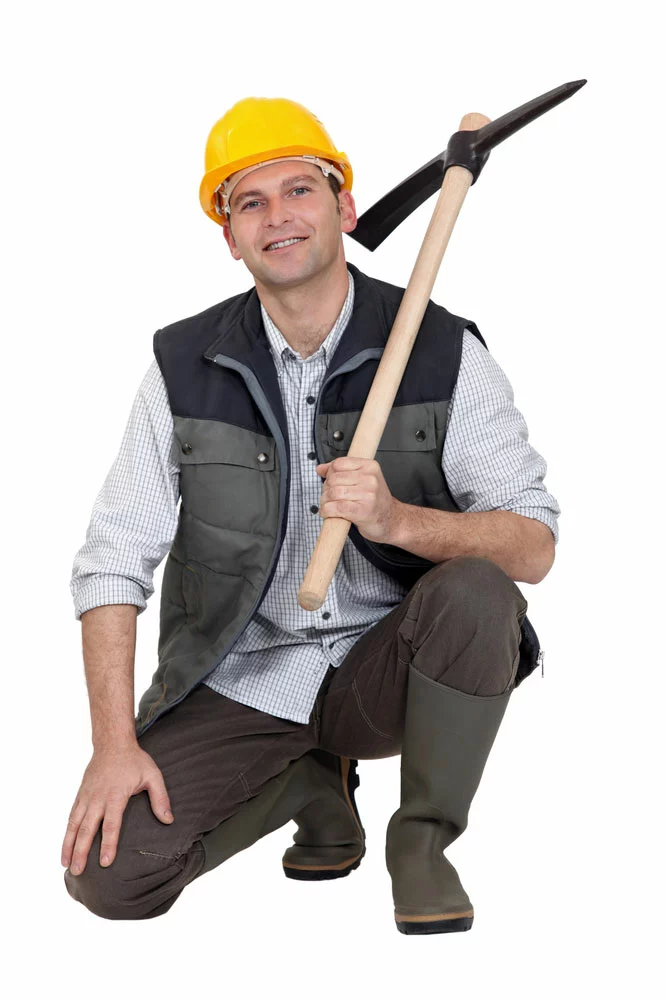 A construction worker with a pickaxe. 
