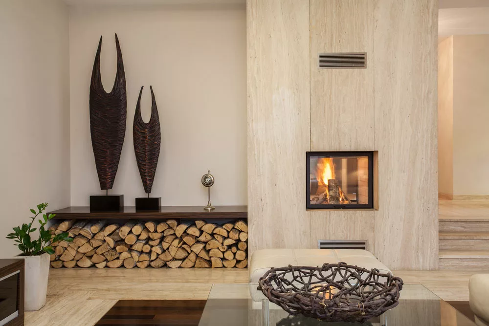 A modern fireplace. 