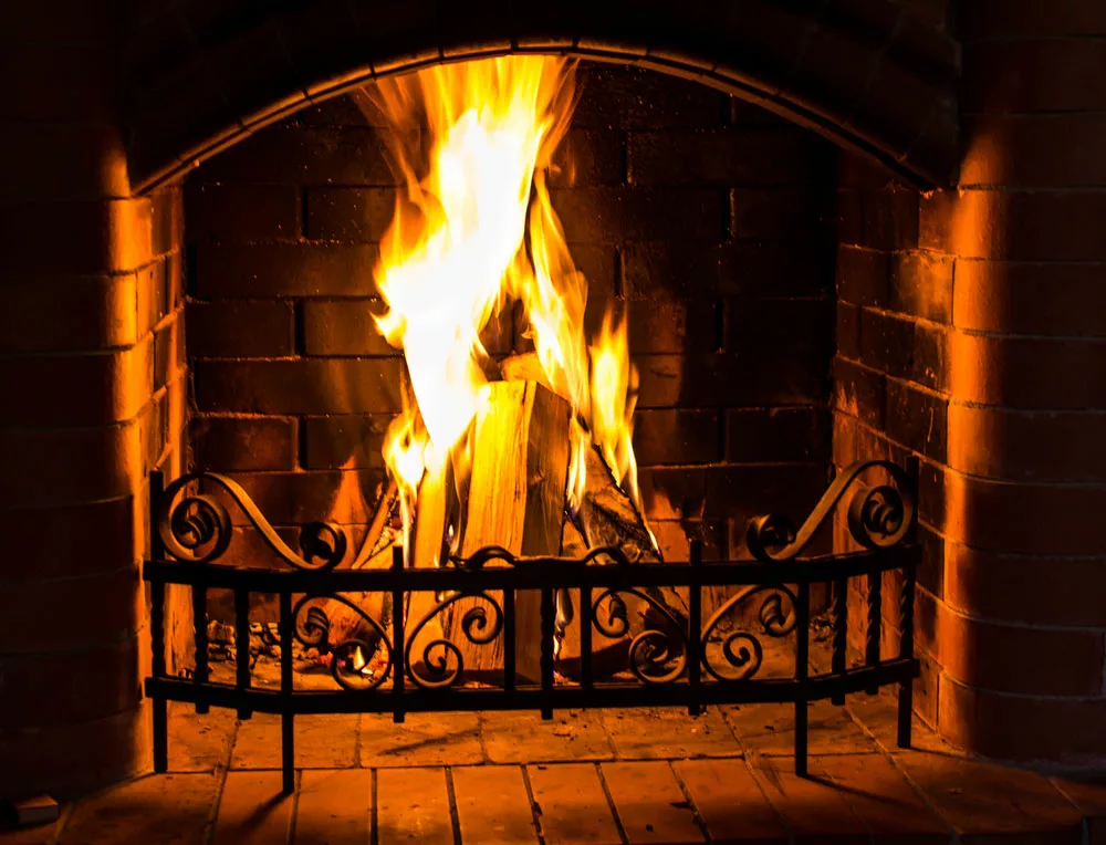 A well-aerated burning fireplace. 