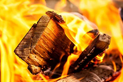 Closeup of firewood burning
