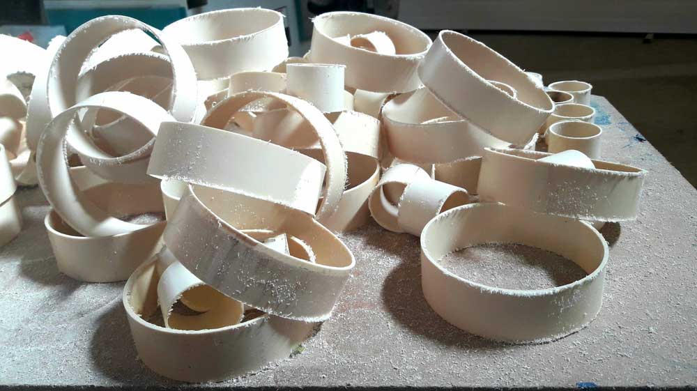 PVC pipe cut into pieces