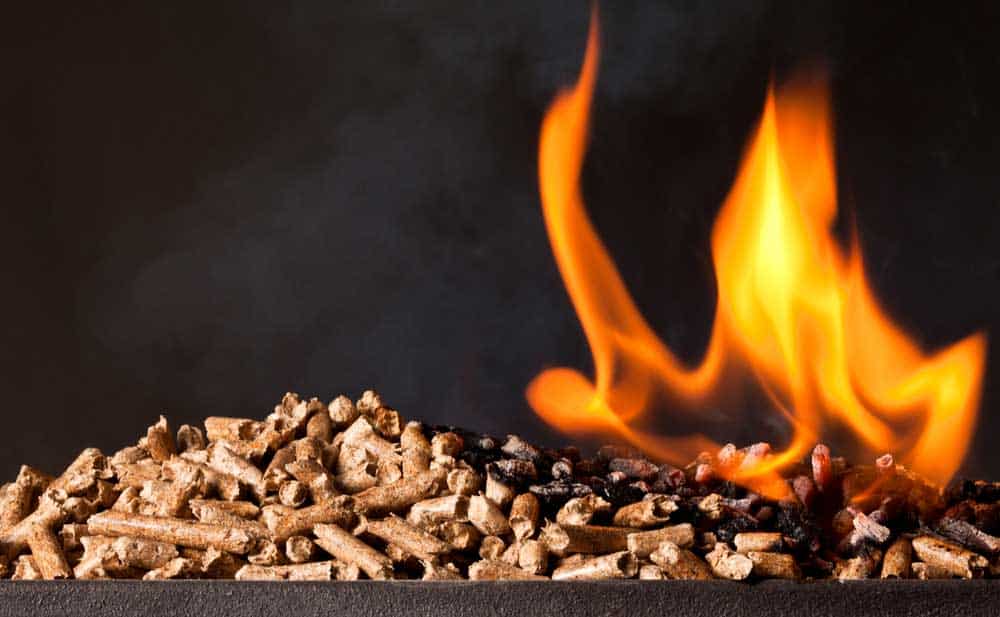 Burning wood pellets