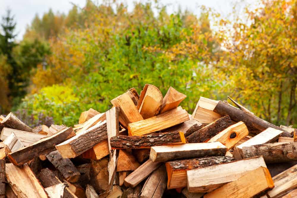 a pile of split firewood