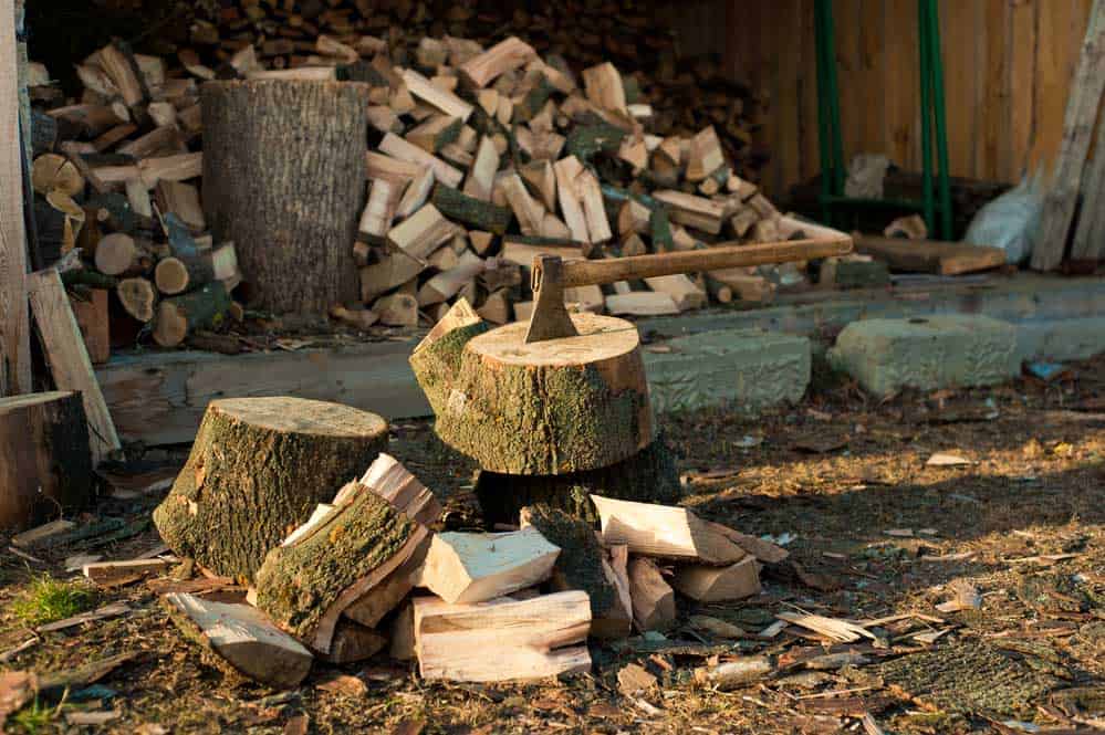 firewood with an axe