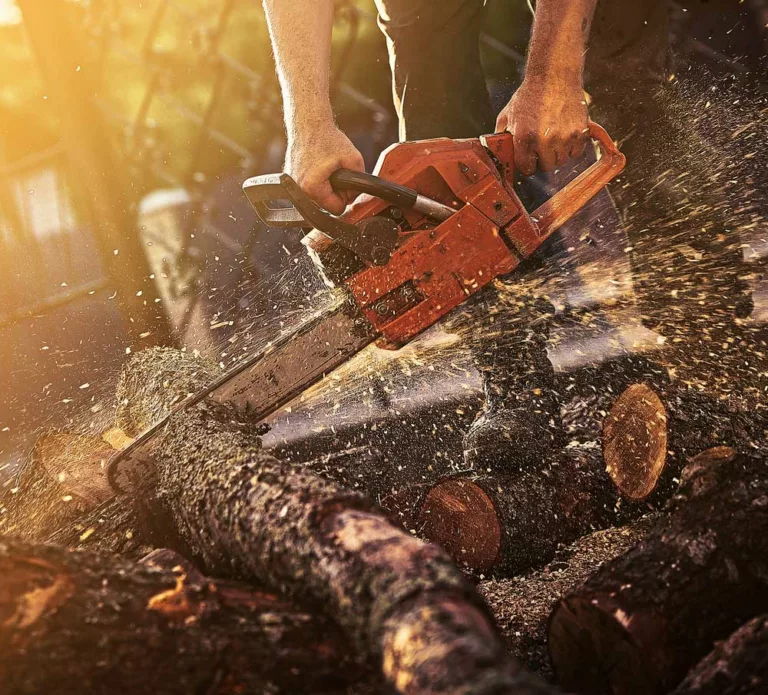 A man working with a chainsaw